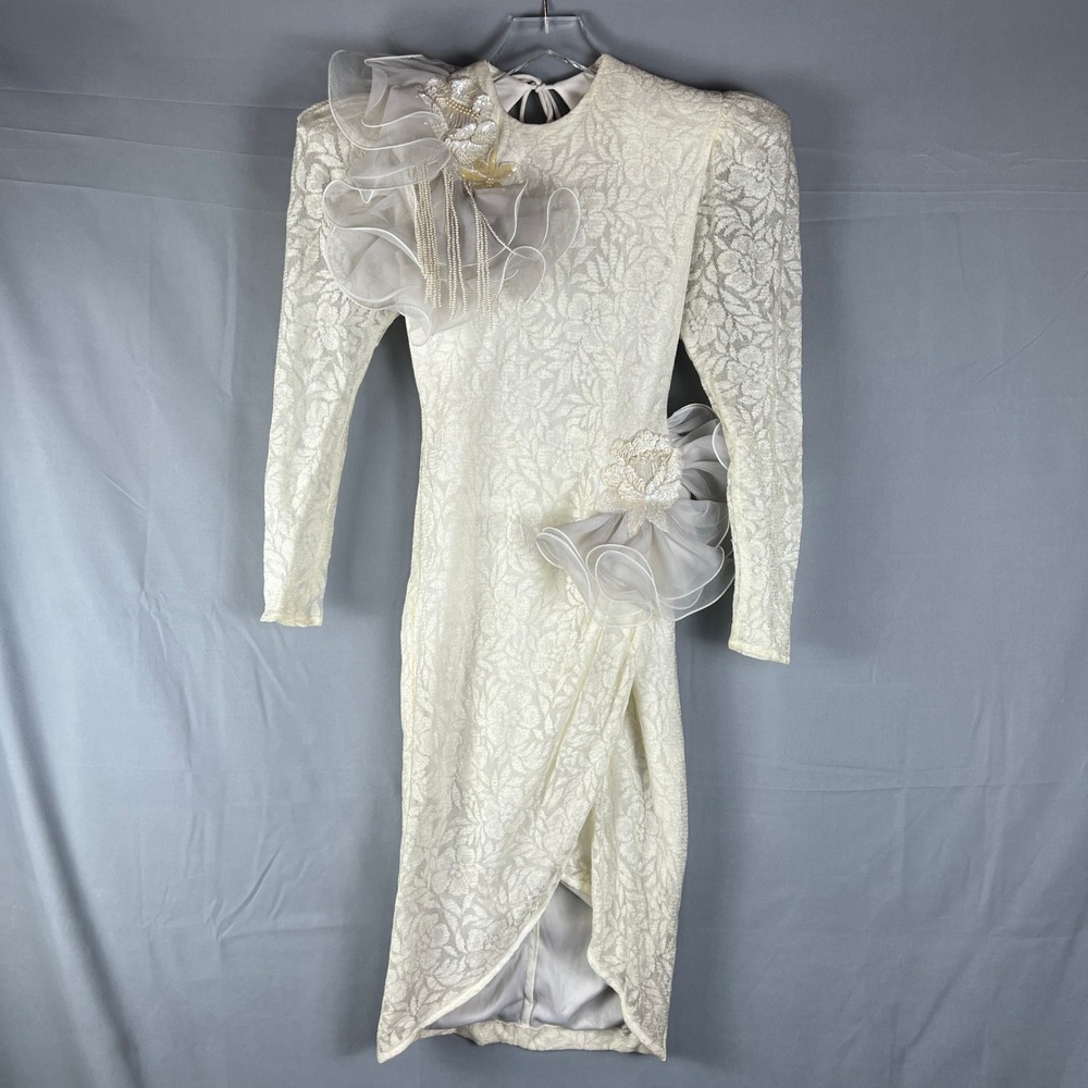Climax By Karen Okada For David Howard Bodycon Dress Women 7/8 Ivory Lace Floral